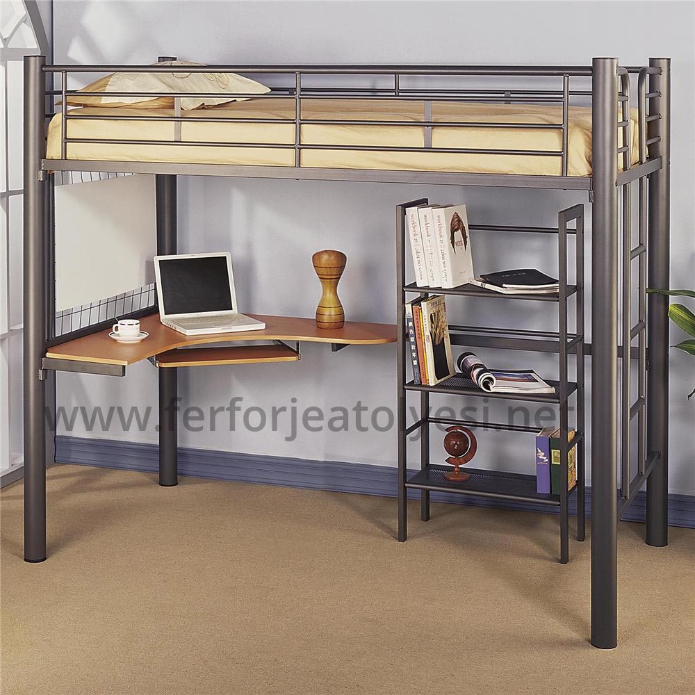 metal loft bed with desk and shelves