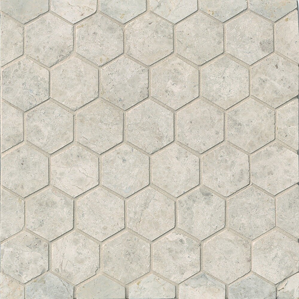 Hexagon Marble Polished Mosaic Tile in Sebastian Gray