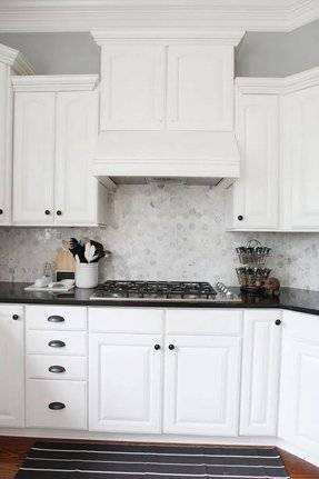 White Hexagon Backsplash Dark Grout