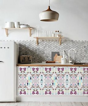 White Hexagon Backsplash Dark Grout