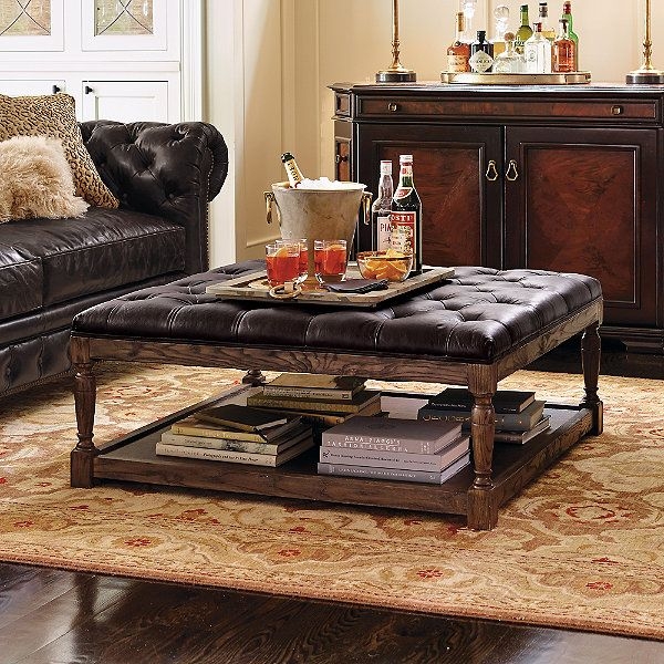 Black leather deals ottoman coffee table