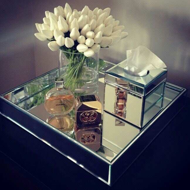 mirrored glass tissue box cover