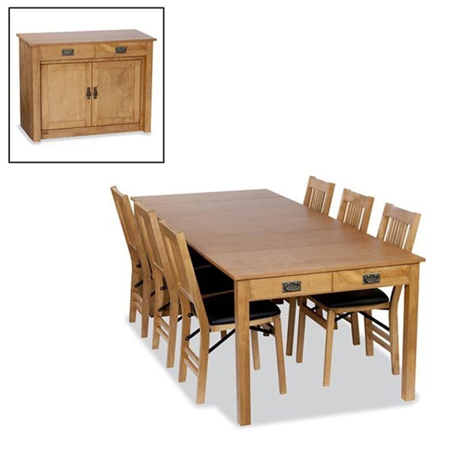 Mission expanding cabinet dining set with true mission folding chairs
