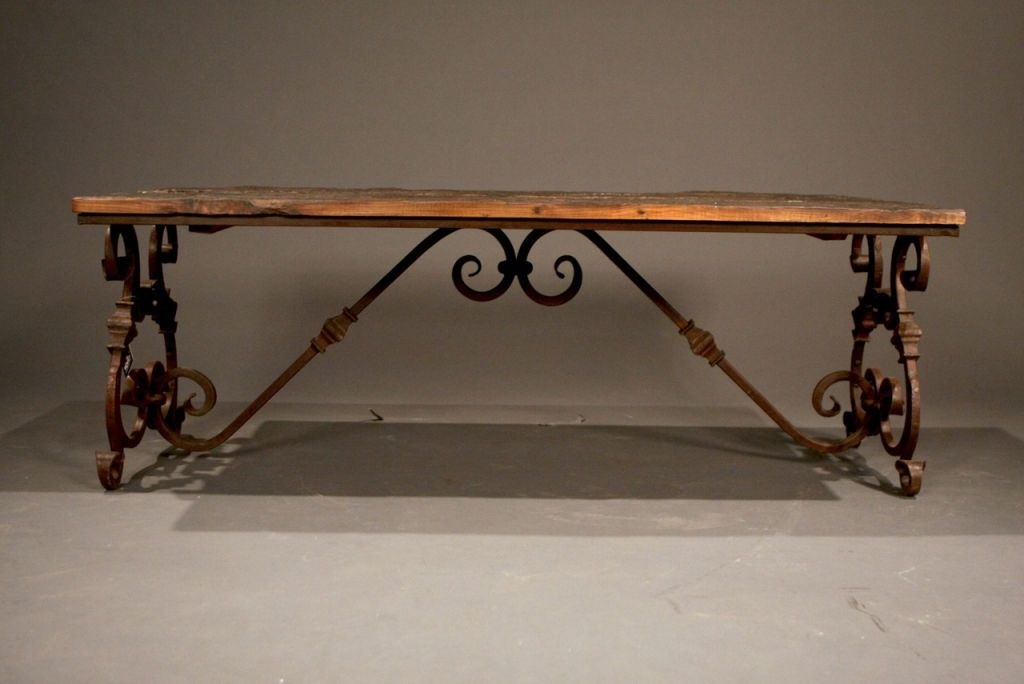 Ornate Wrought Iron Wood Coffee Table