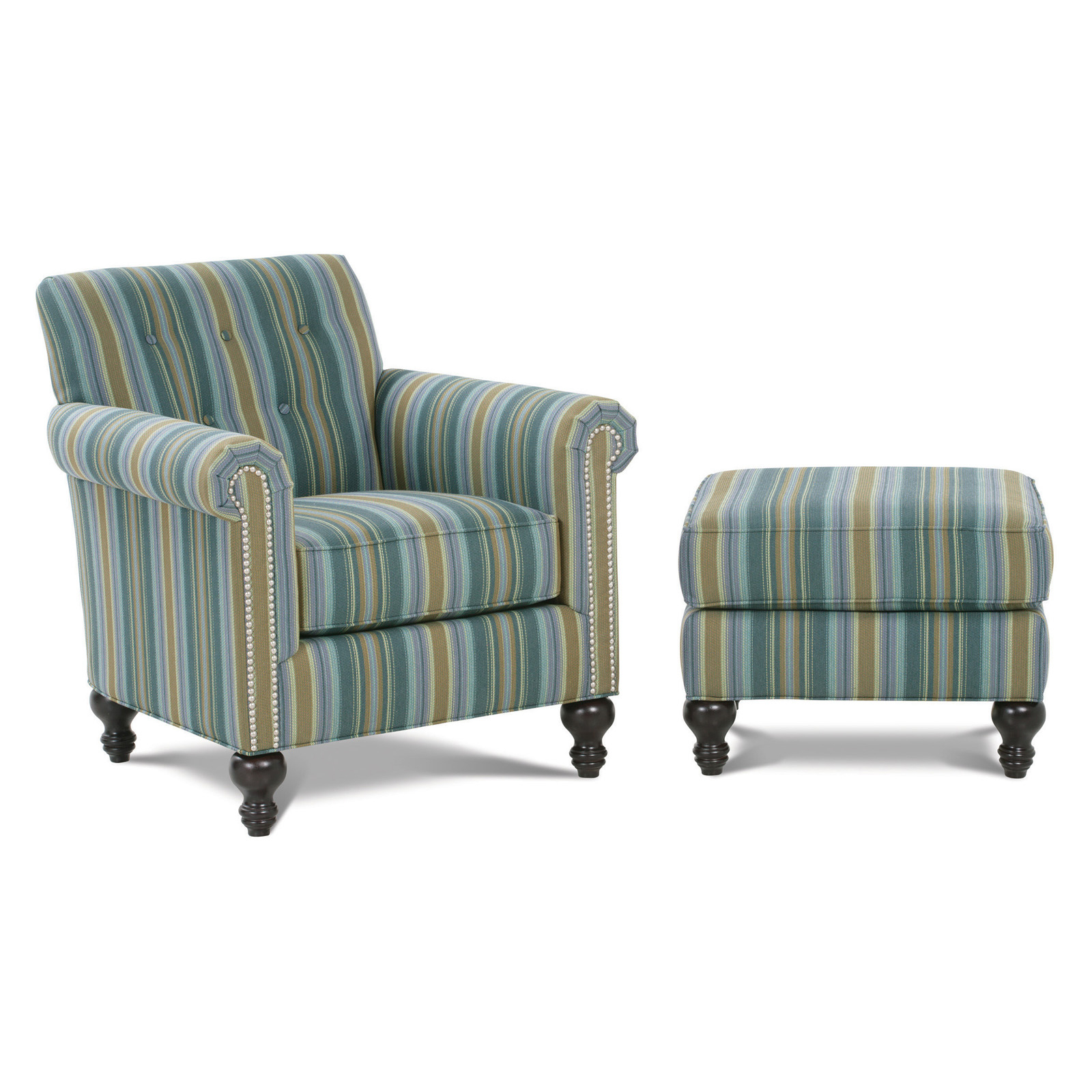 teal striped armchair