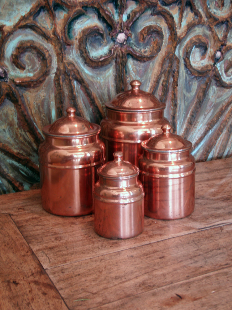 Vintage Copper Kitchen Canisters Set Of