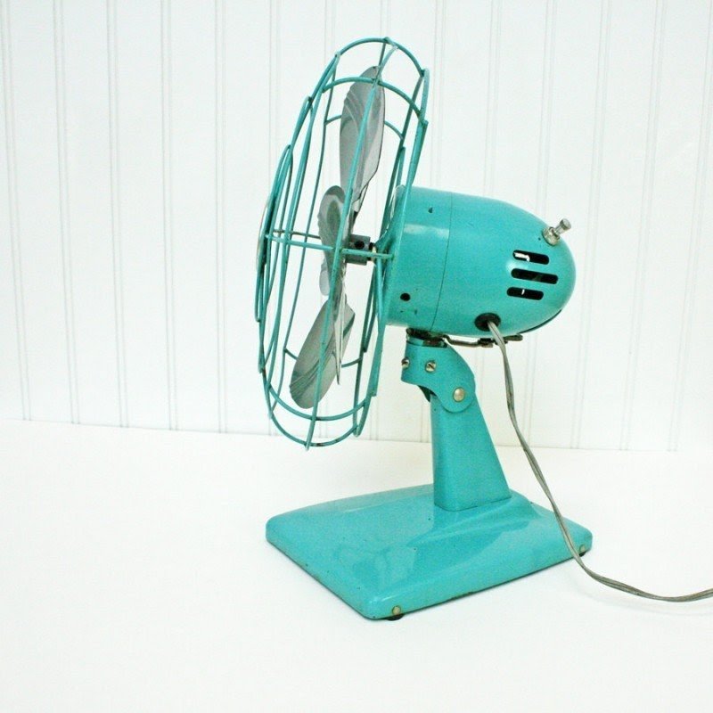 Vintage turquoise aqua fan 1950s