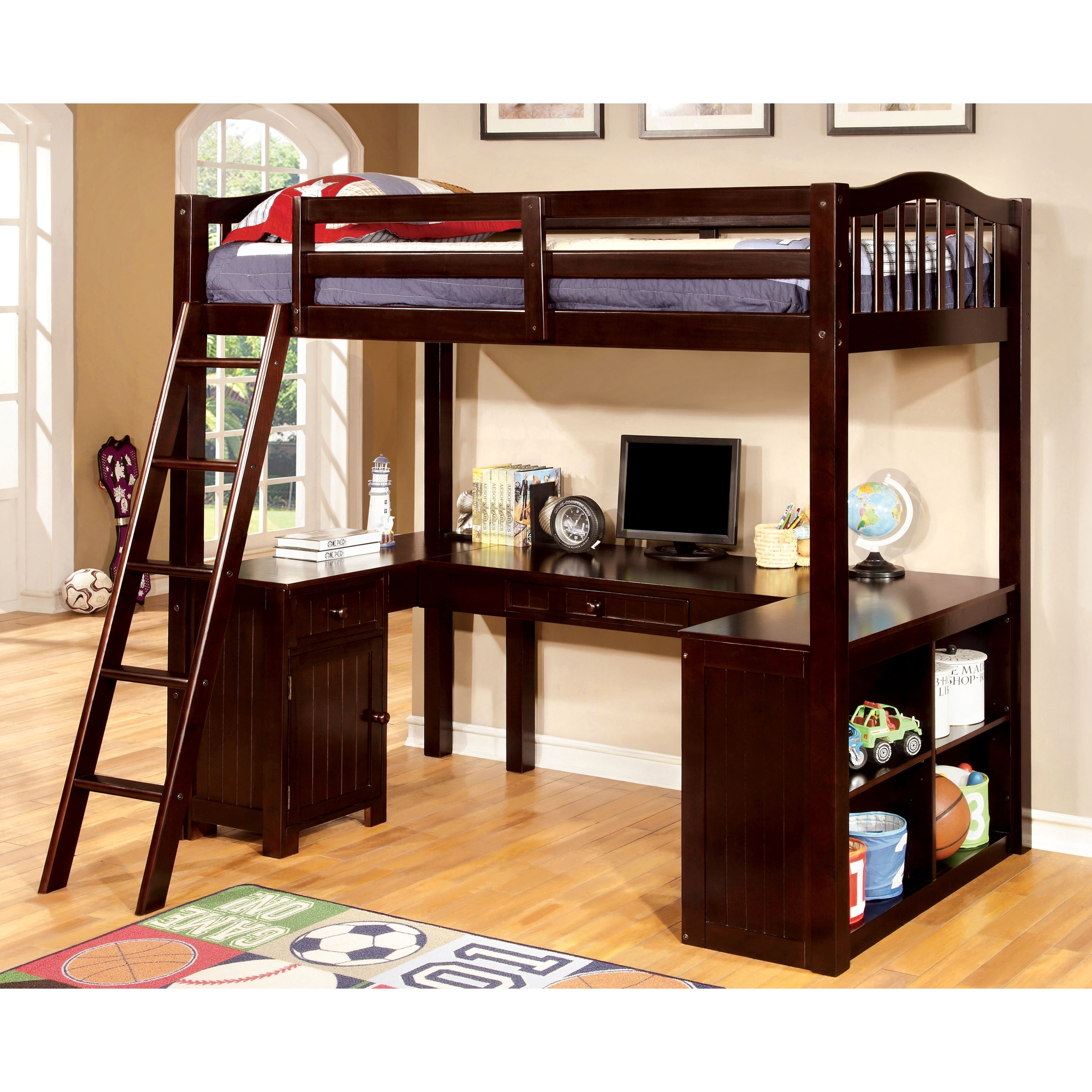 Wood bunk bed with desk underneath 3