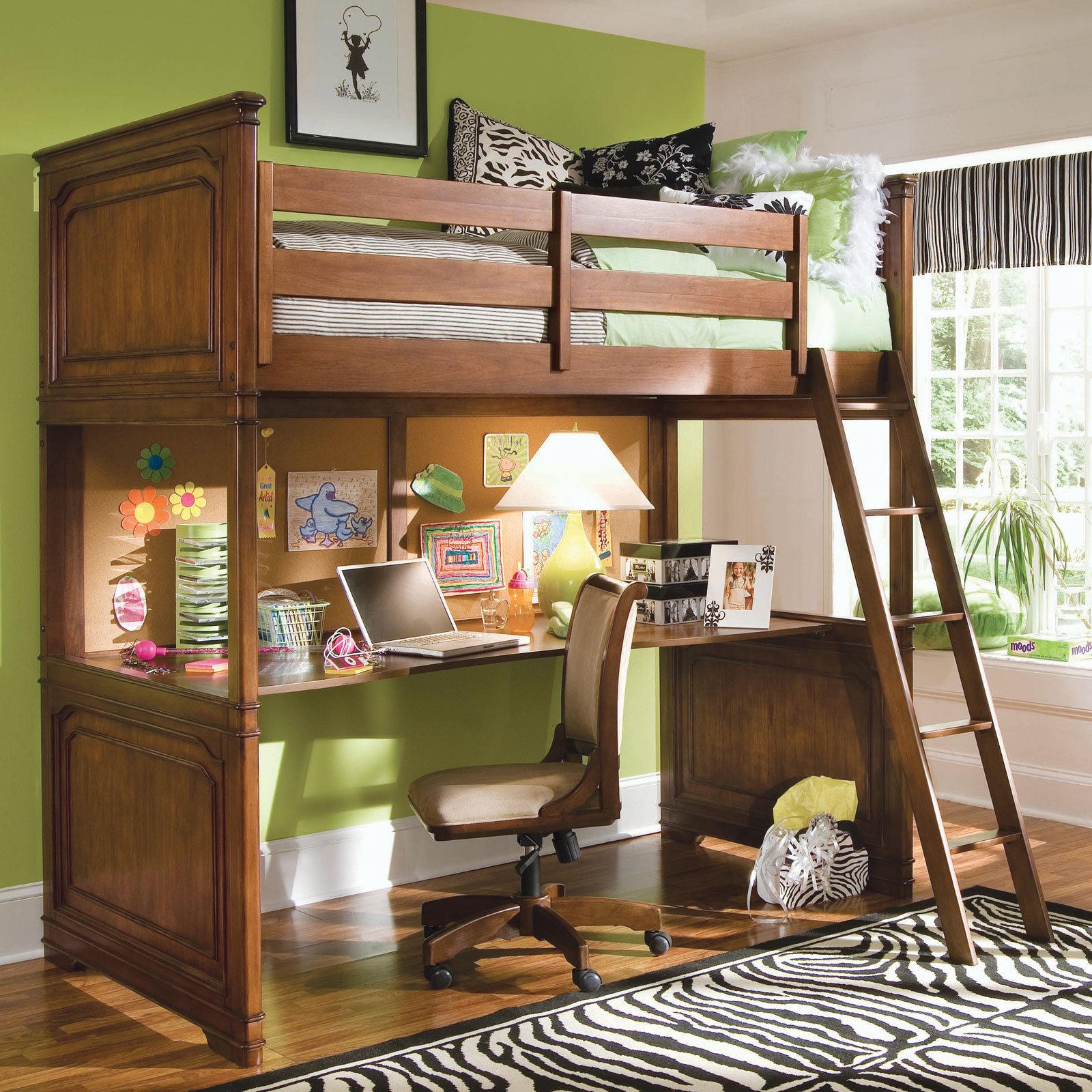 Wood bunk bed with desk underneath