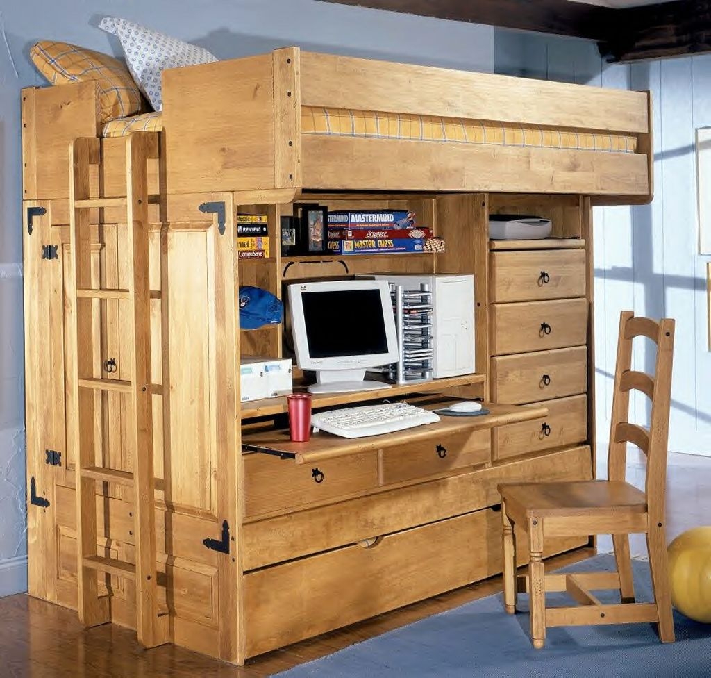 Wood loft bed with desk