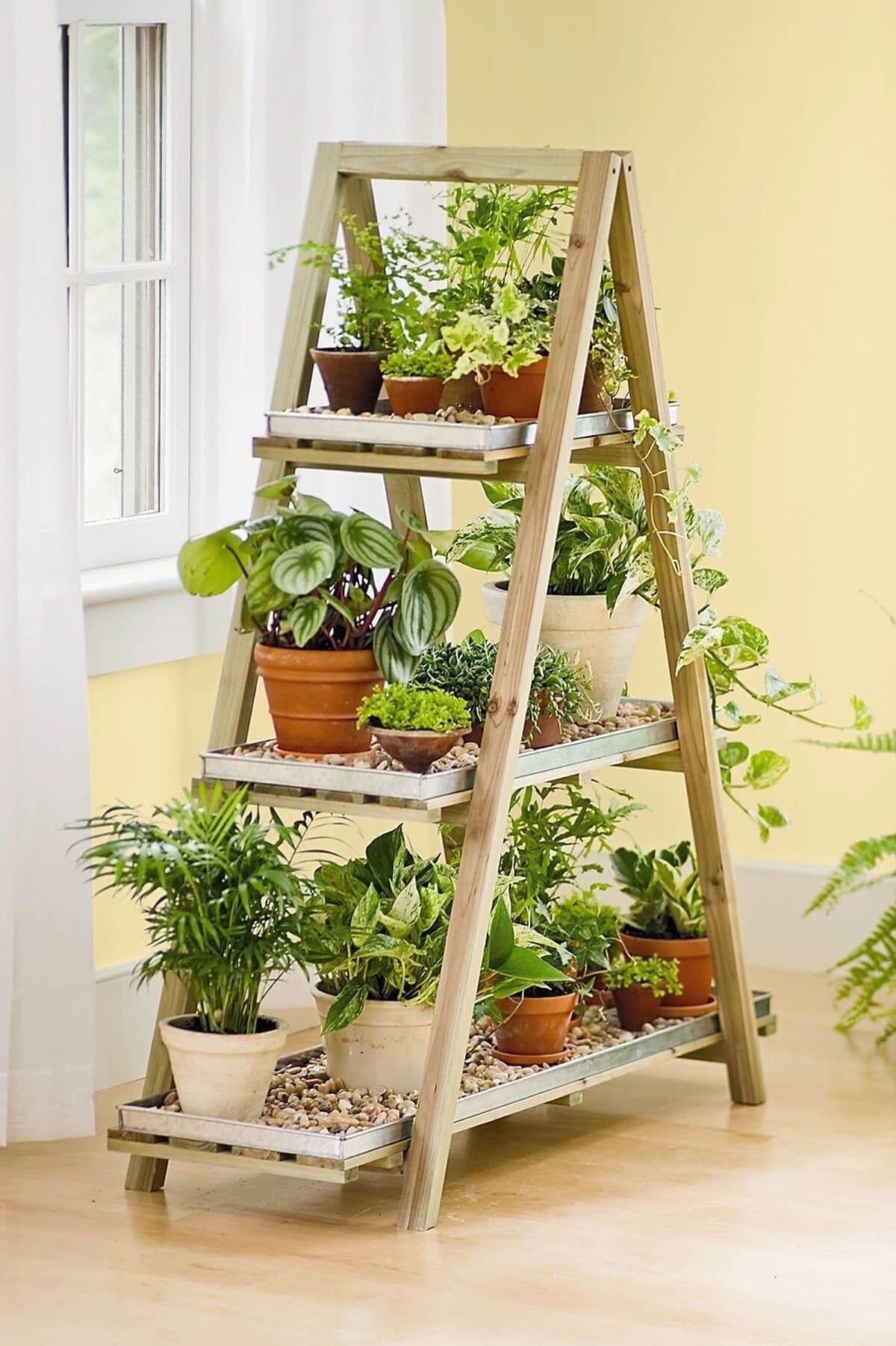 Wooden indoor plant stand