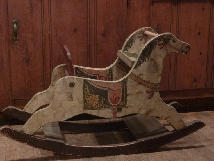 Antique Hand Painted Wooden Rocking Horse For Child Still Usable For Toddler