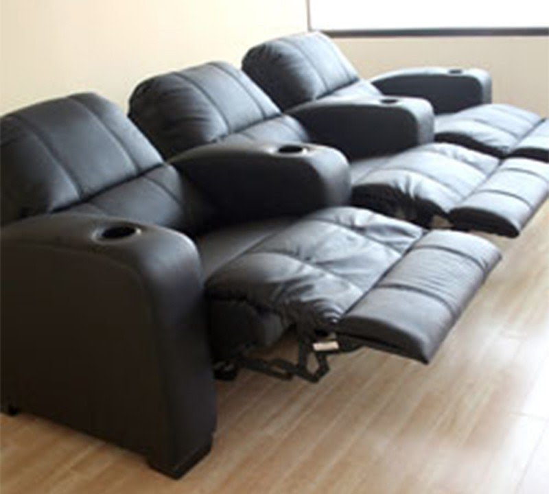 Black Leather 3 Seat Recliner Home Theater Seating
