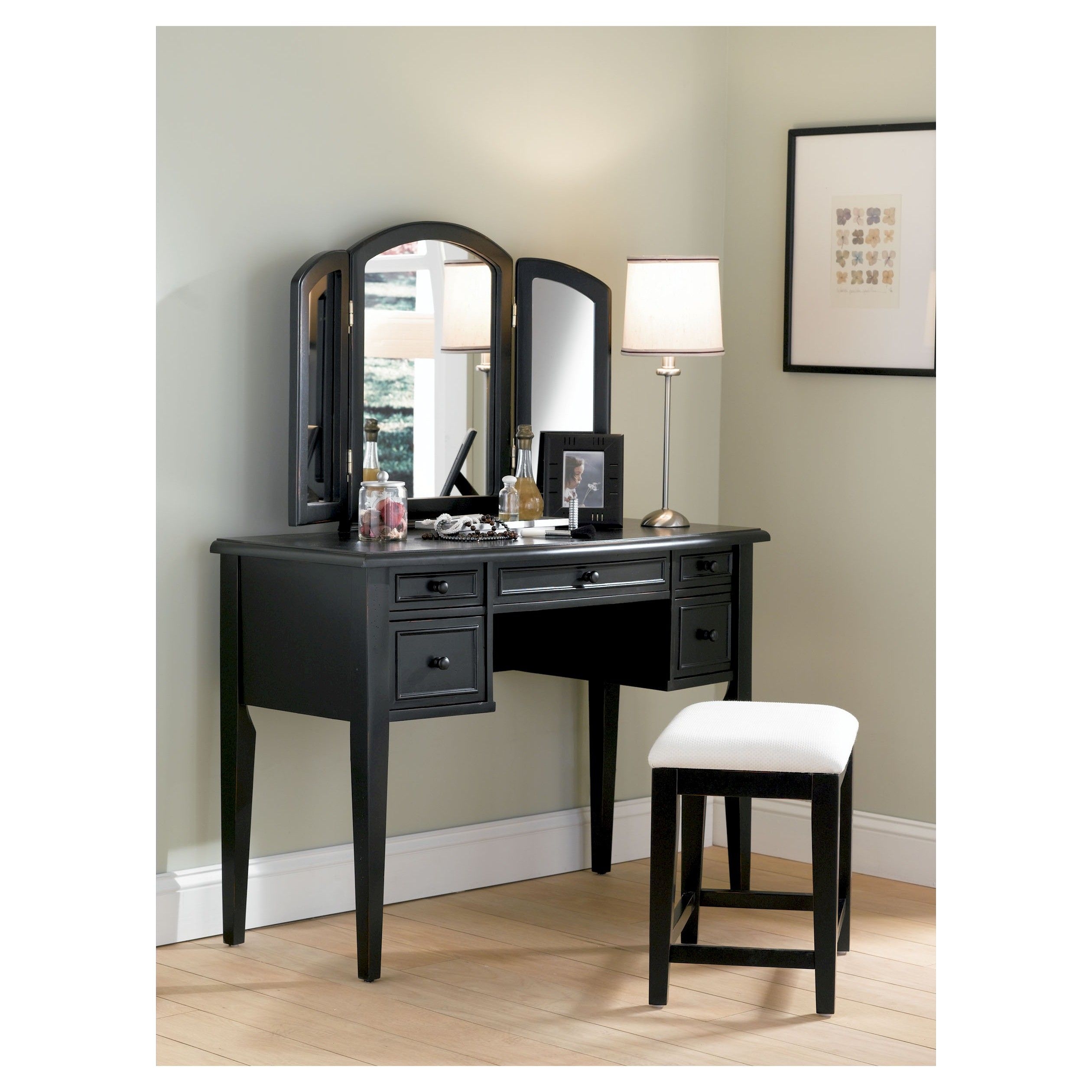 Black vanity desk with mirror 1