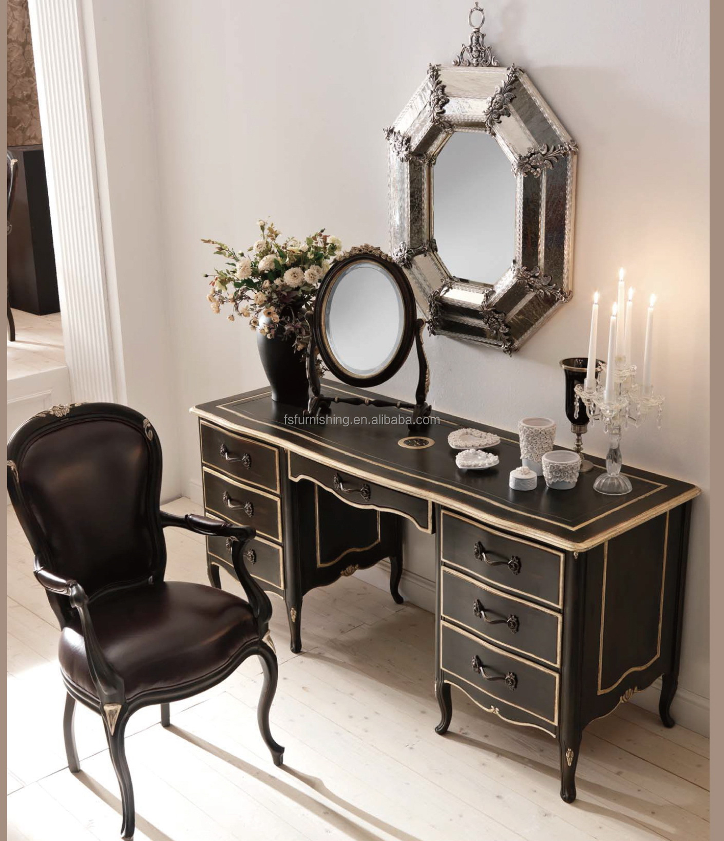 Black vanity desk with mirror 6