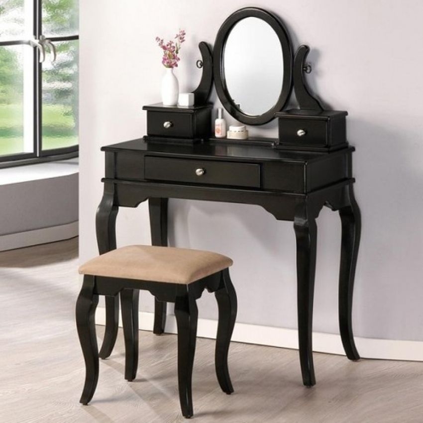 Black vanity desk with mirror 9