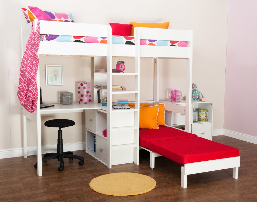Bunk bed with couch and desk