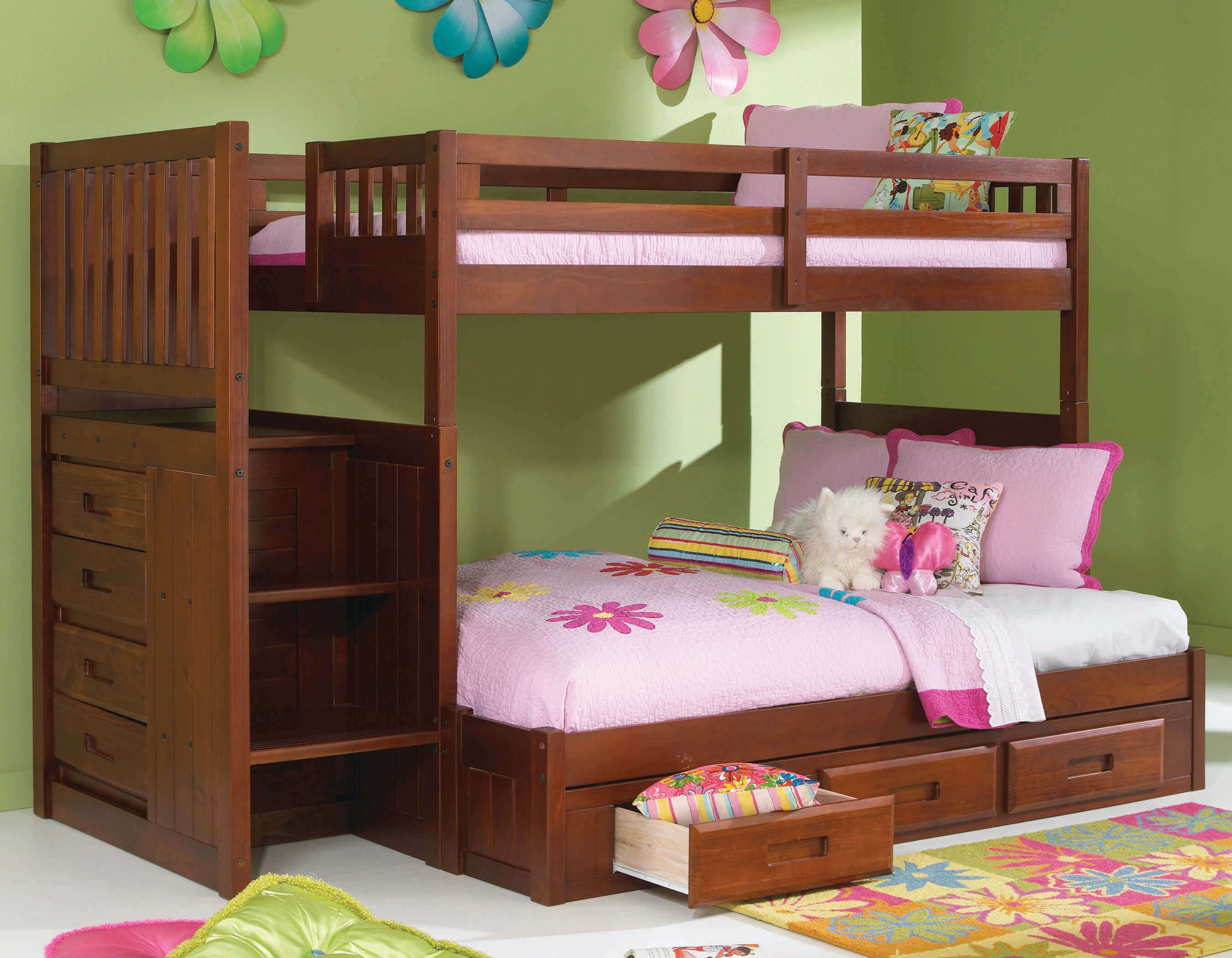 Discovery world furniture merlot twin over full staircase bunk bed