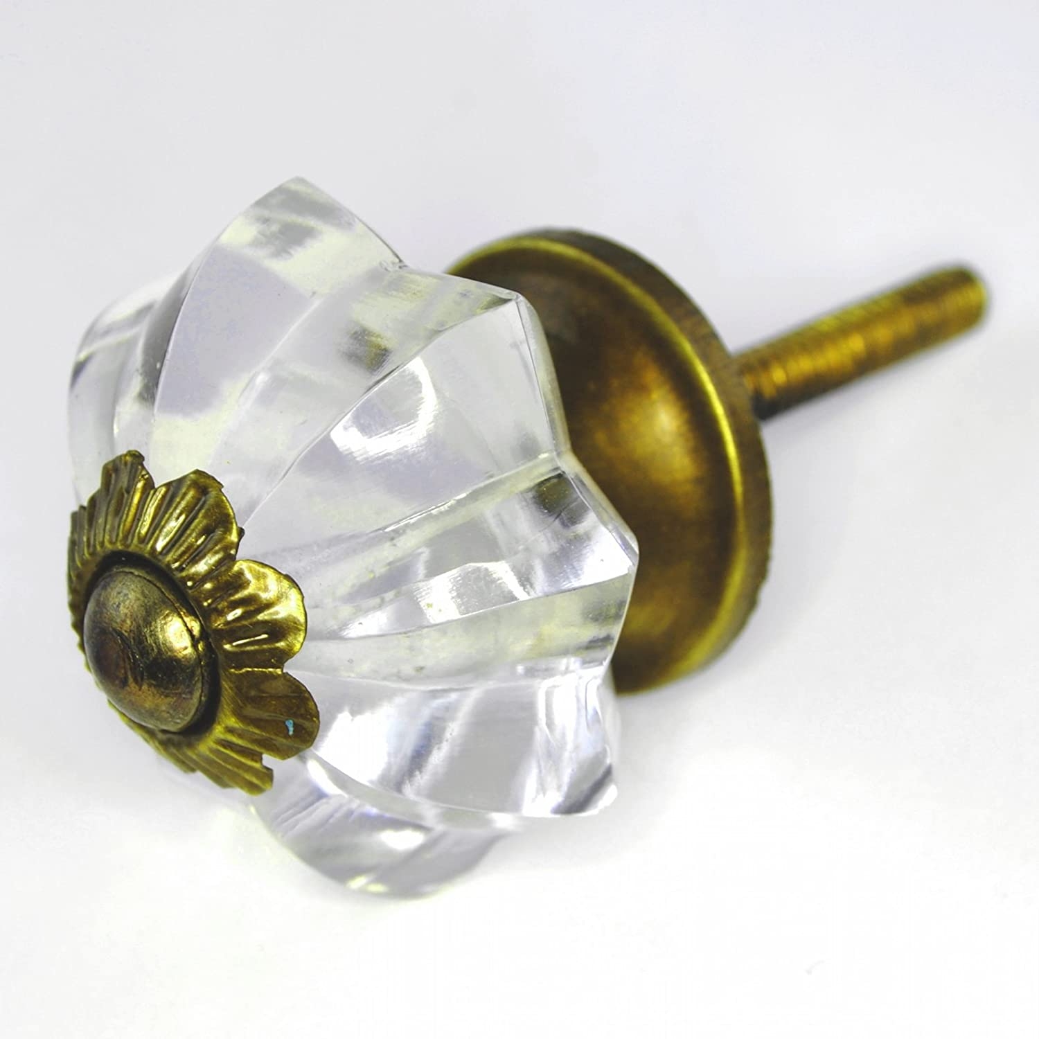 Fancy Clear Glass Cabinet Knobs, Dresser Drawer Handles & Pull Set/2pc ~ IK204 Clear Melon Shaped Hand Cut Glass Knobs for Armoire, Kitchen Cabinets, Cupboards, and Second Hand Furniture
