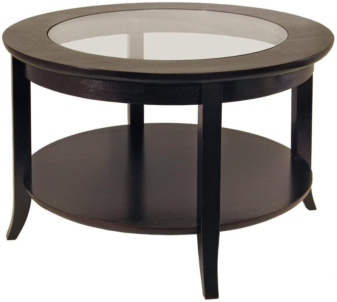 Genoa round coffee table with glass top dark espresso 1