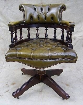 Green leather desk chair 2