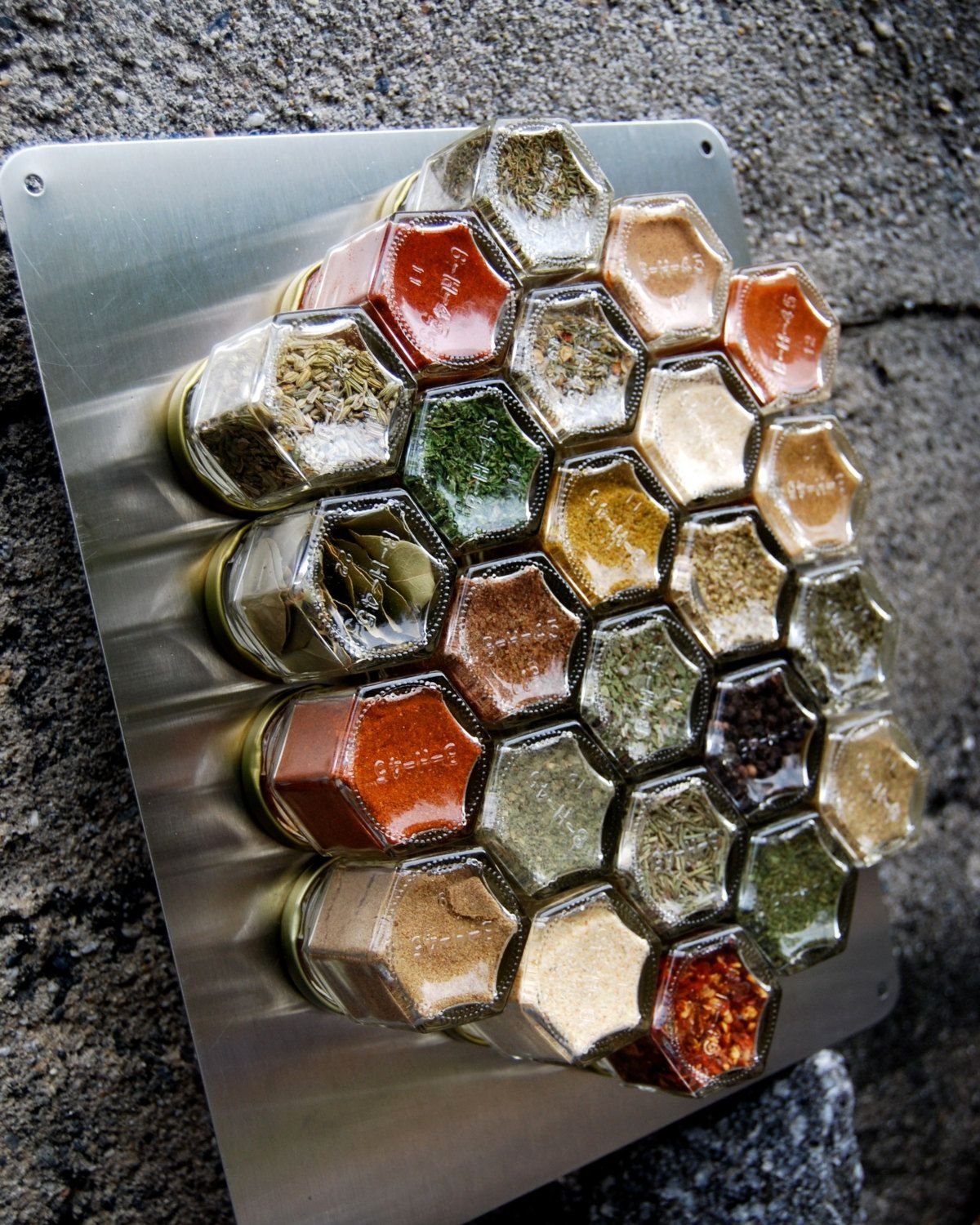 Honeycomb magnetic spice rack for wall
