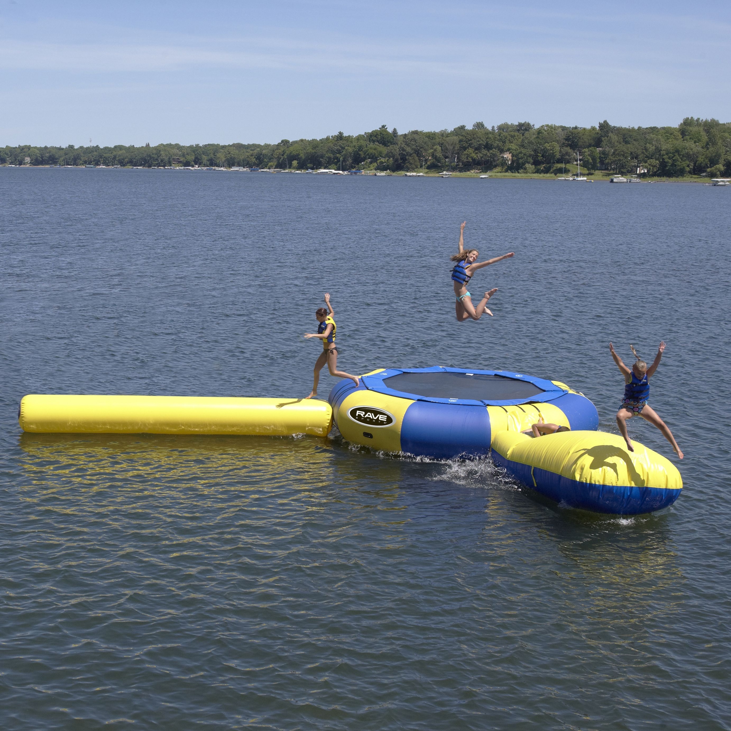 Inflatable water slides for lakes