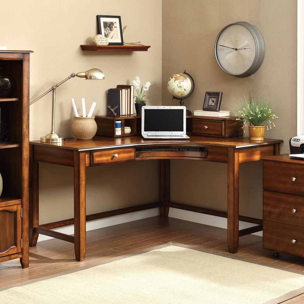 Jacqueline Corner Curved Office Computer Study Desk With Hutch Drawers Walnut