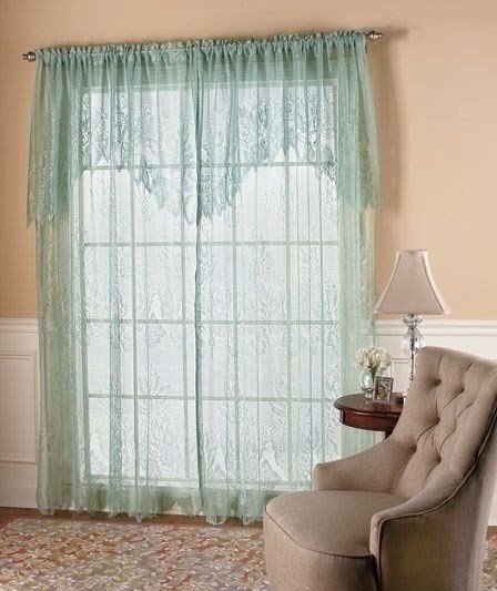 Lace Curtain With Attached Valance 60 X63 Sage Burgundy Or Blue