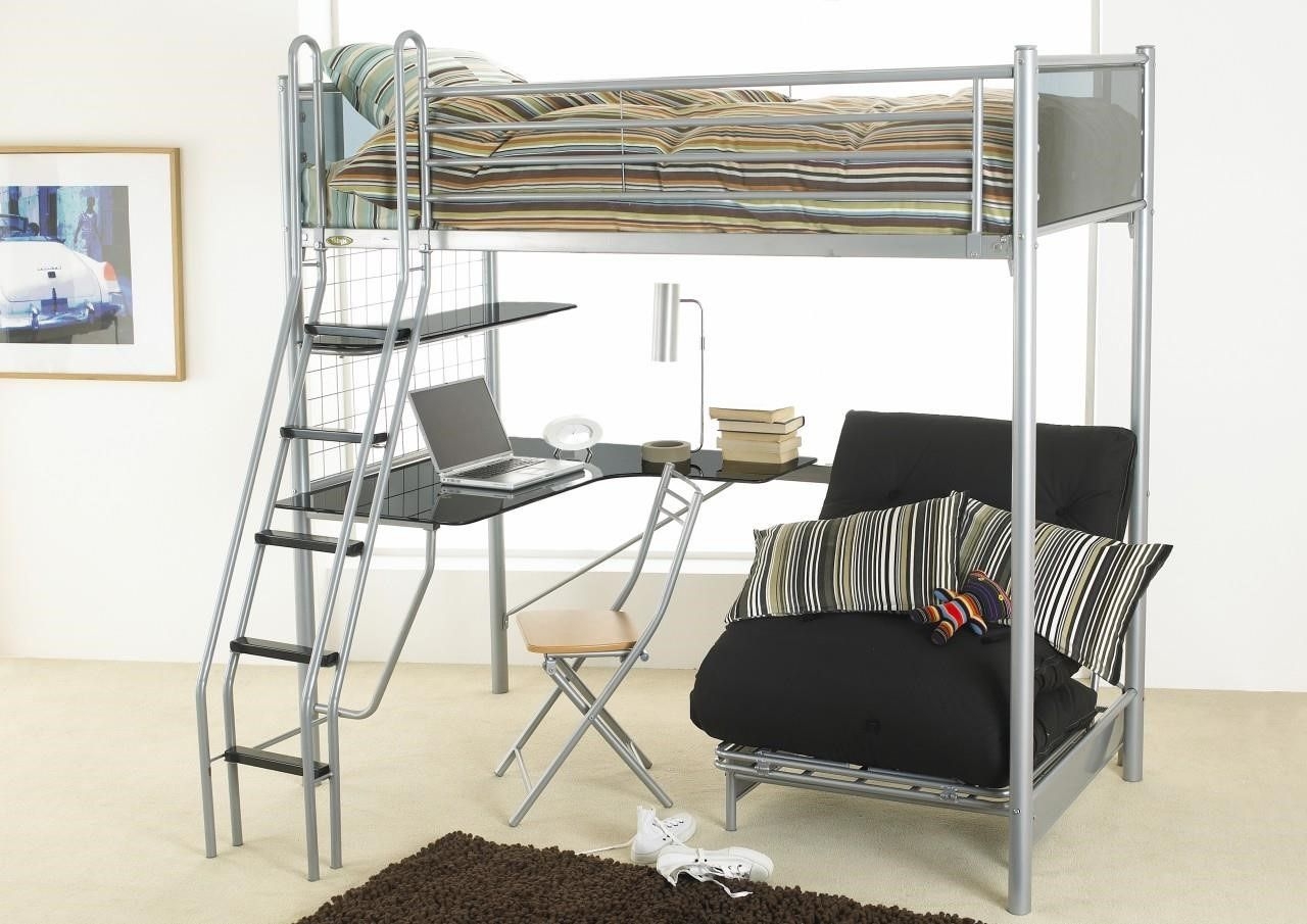 Metal twin loft bed with desk
