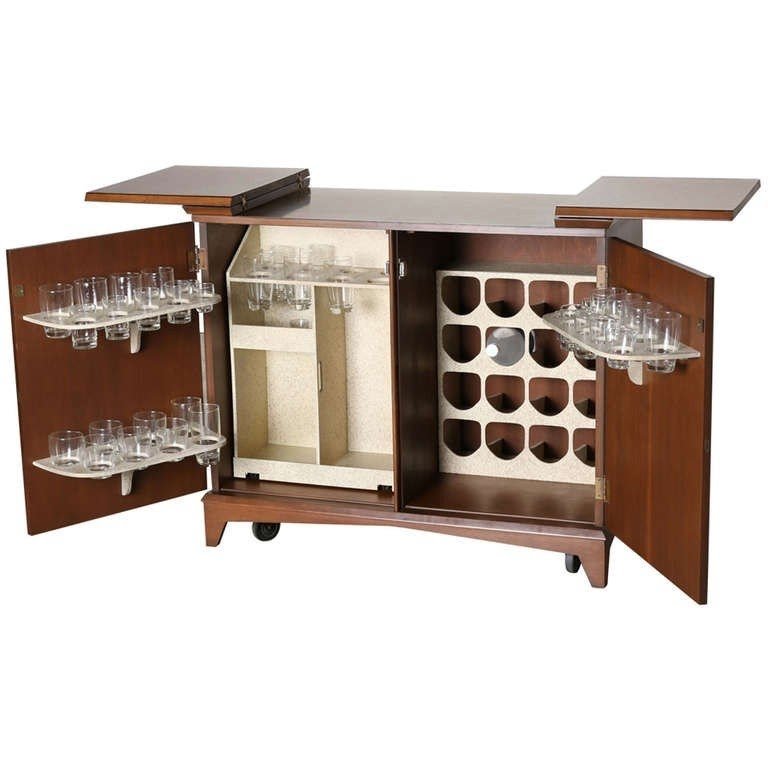 Mid century hide way dry bar liquor cabinet