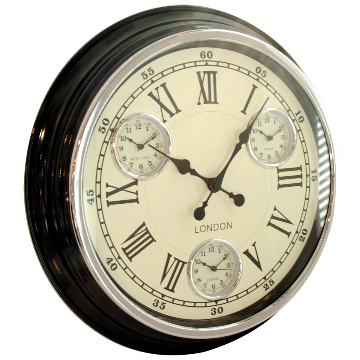 Modern vintage time zone wall clock cream dial