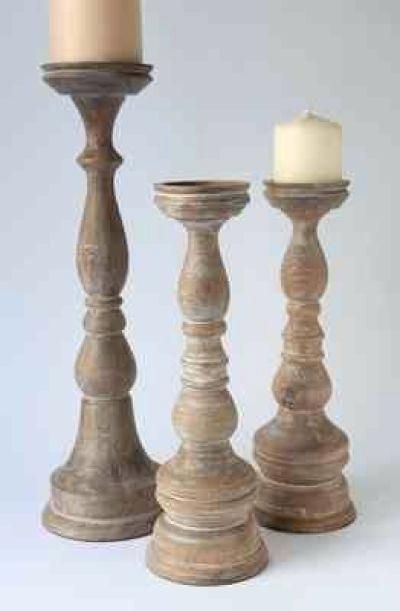 Pottery barn amherst wood pillar candle holder large