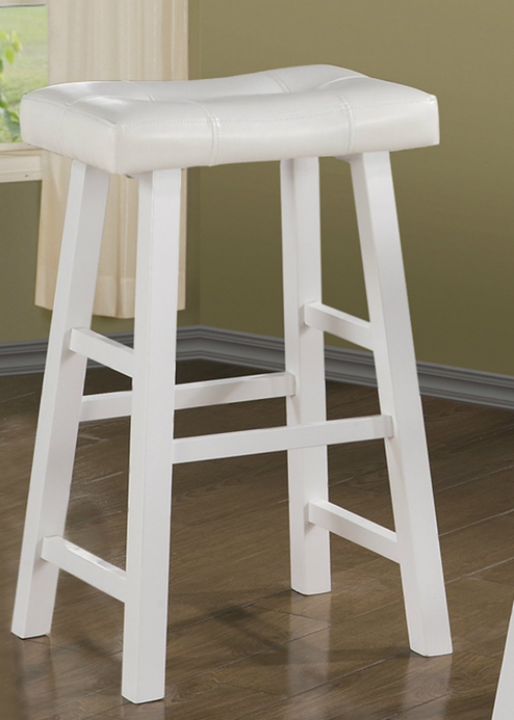 Set of 2, Country Series Counter Stool - 24"H - in White Finish with Faux Leather