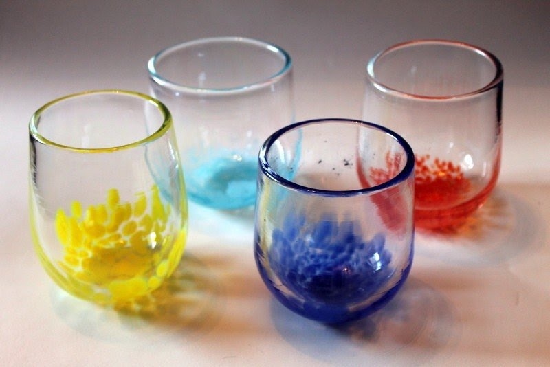 Set of four hand blown stemless wine