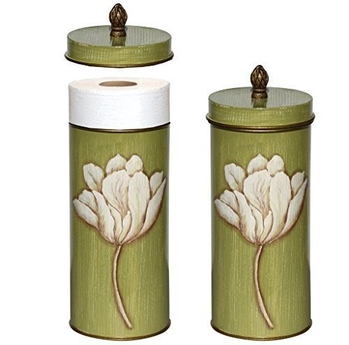 Toilet Paper Holder Standing Holds 2 Rolls Toilet Paper Bathroom Accessory for Storage Ivory Tulips