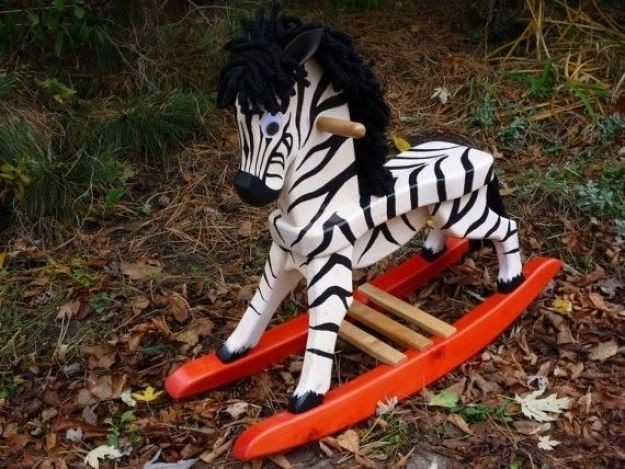 Wooden zebra rocking horse for toddlers