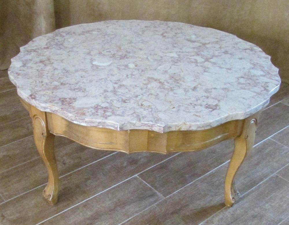 1960s Marble Top Coffee Table Vintage 33 Round 15 High Rose Beige Antique