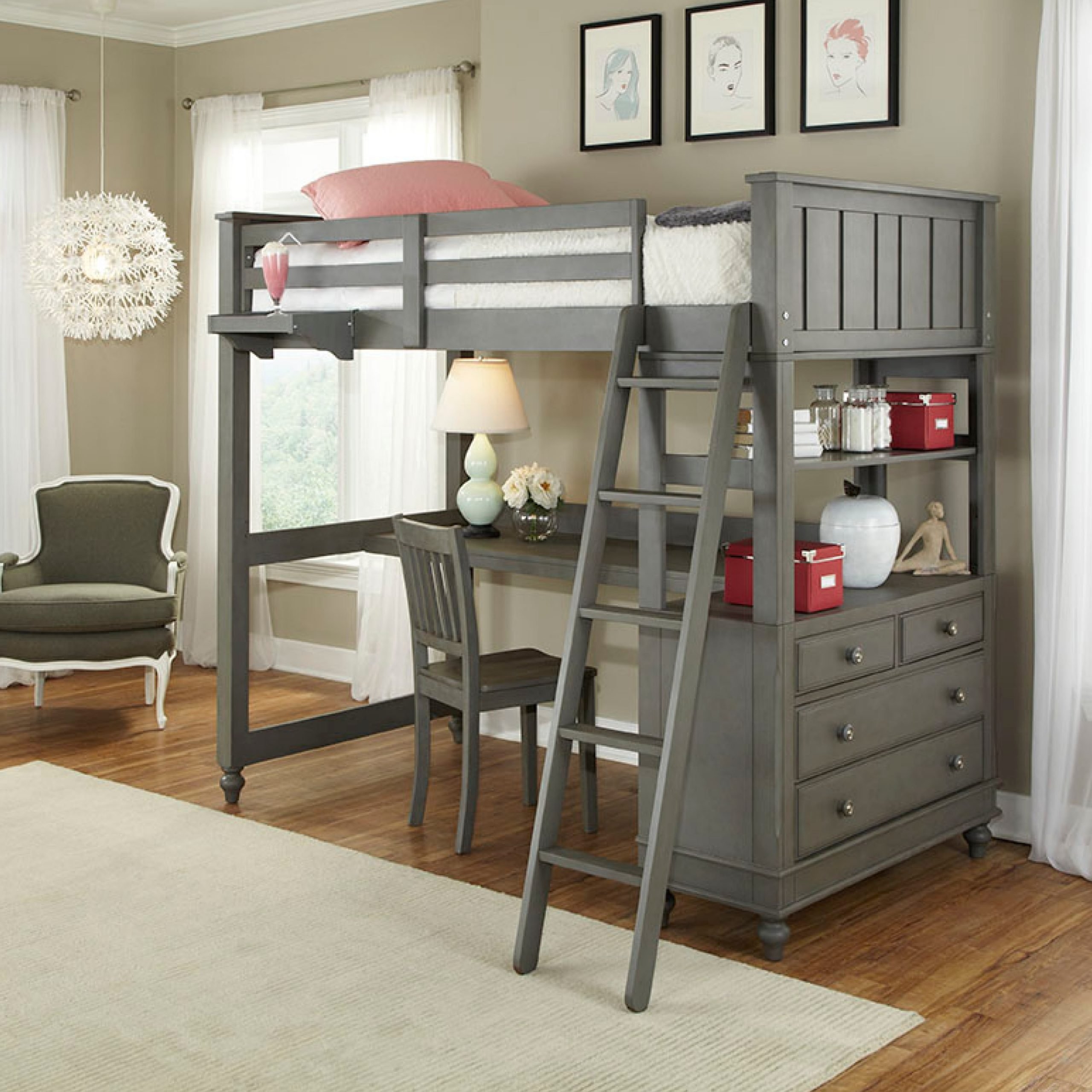 70 in. Twin Loft Bed with Desk