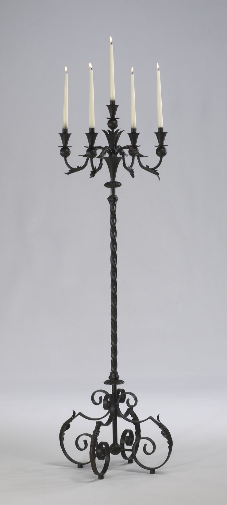 Acanthus Multi 5 Taper Wrought Iron Floor Candelabra Tuscan Candle Holder Stand