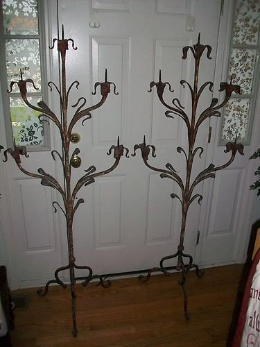 Antique Hand Wrought Iron Pair Of Floor Stand Candle Holders 68 Tall