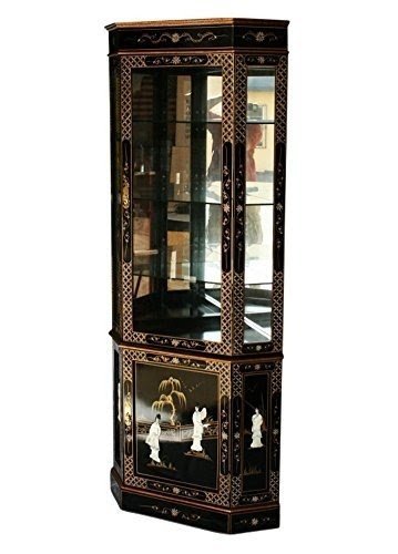 Black Lacquer Wooden Corner Curio Cabinet Model 3240-BK
