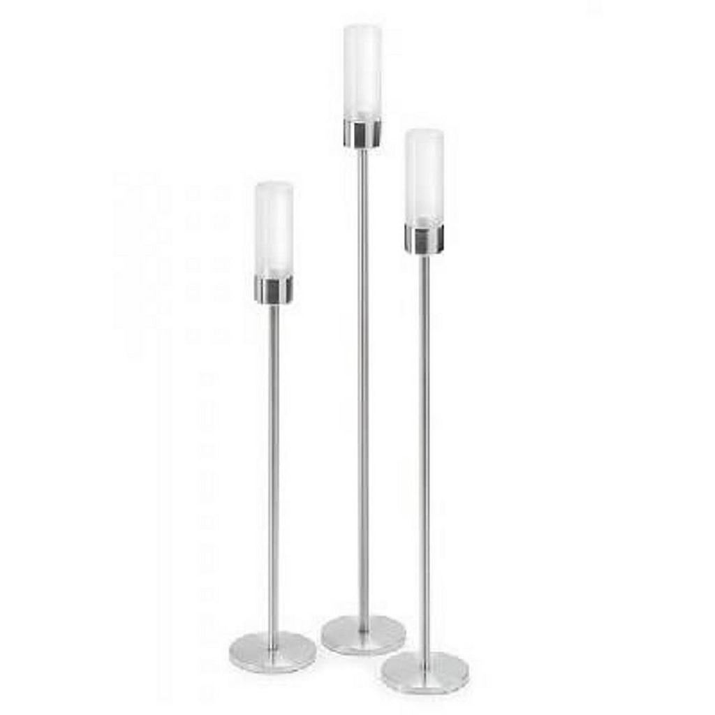 Blomus faro tall stainless steel and frosted glass hurricane set