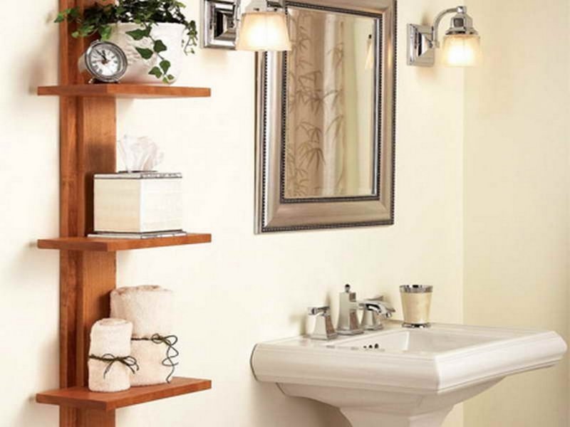 floating glass shelf in bathroom