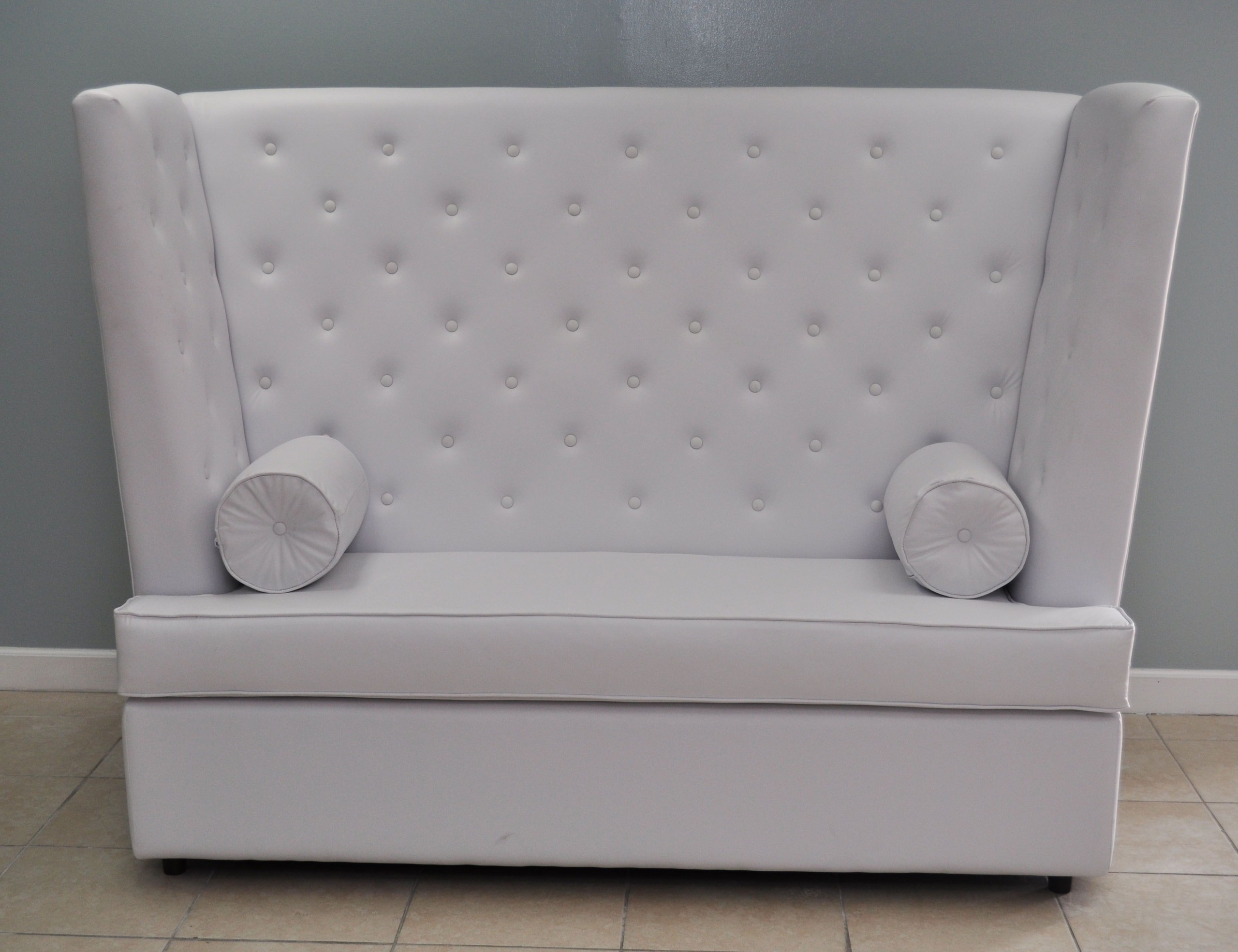 white high back tufted loveseat