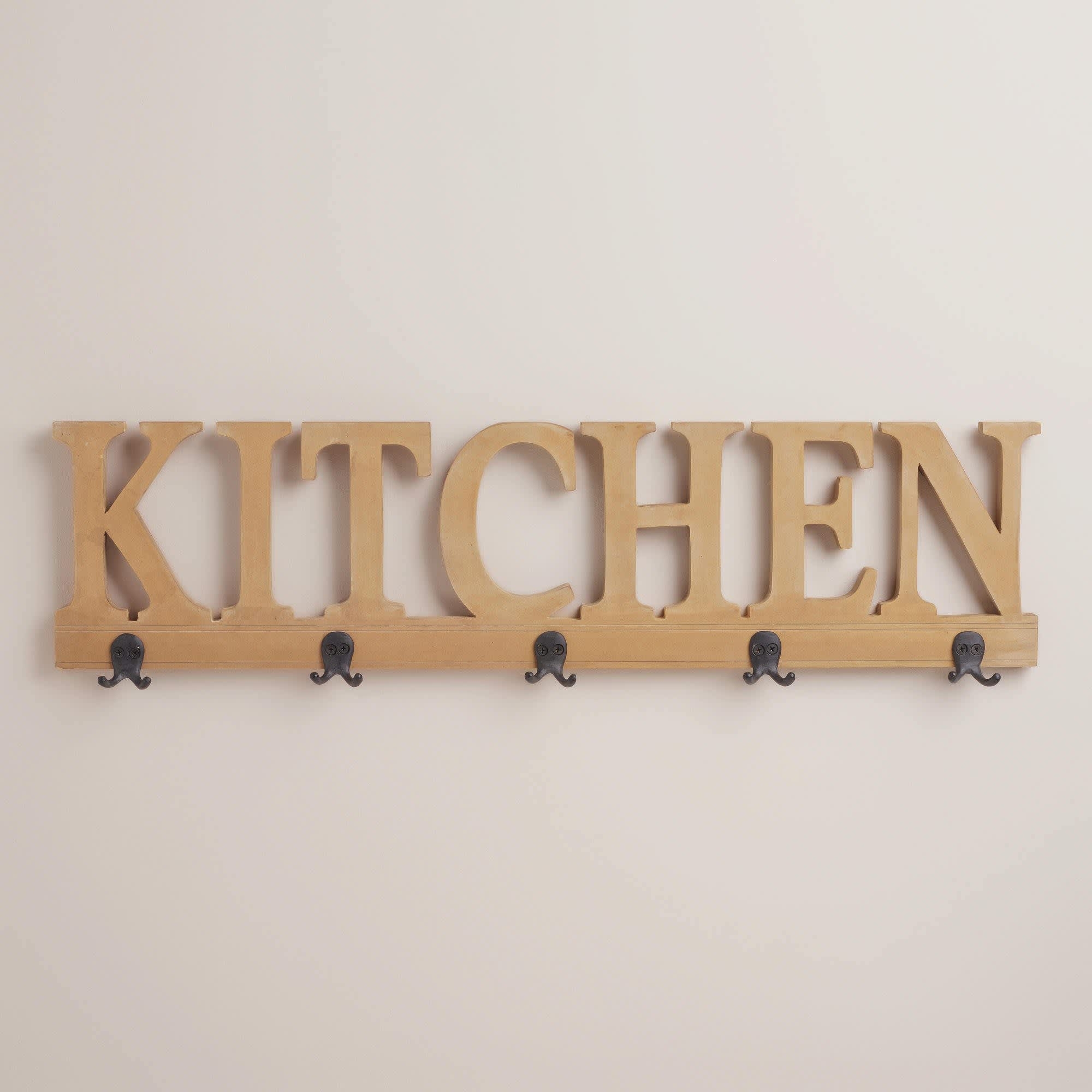 Large 5 Double Hook "Kitchen" Wall Rack Hanging Mounted Decor Utensils Spoons Towels Hooks Organizer Storage Country Decoration