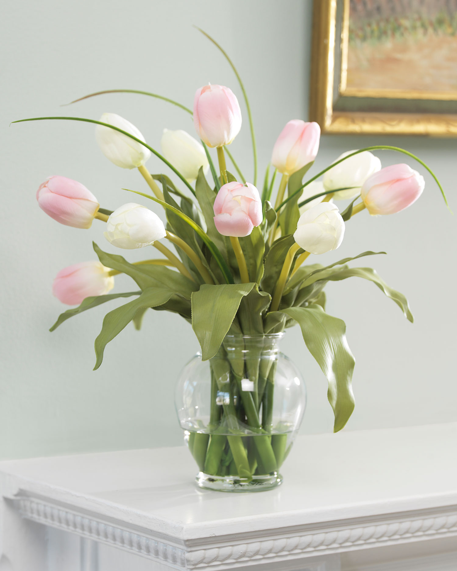 Mixed Tulip Silk Flower Arrangement - Pink/White