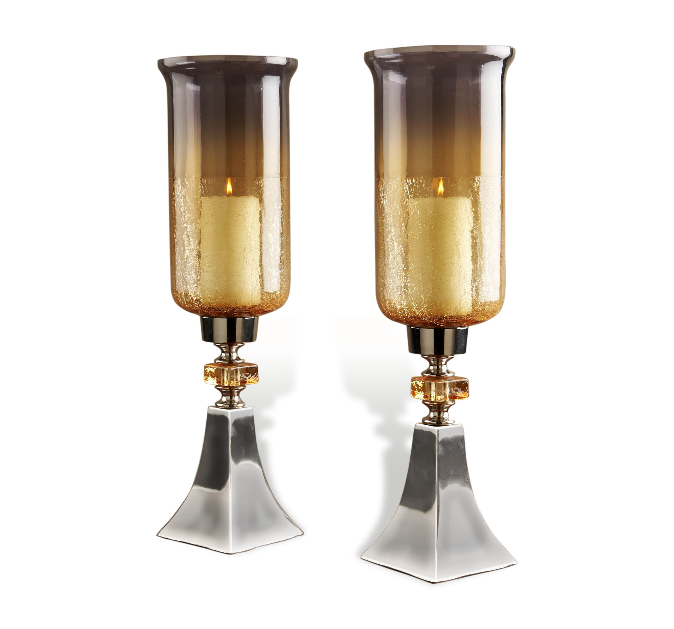 Pair andreas silver amber luster tall hurricane candle holders kathykuohome