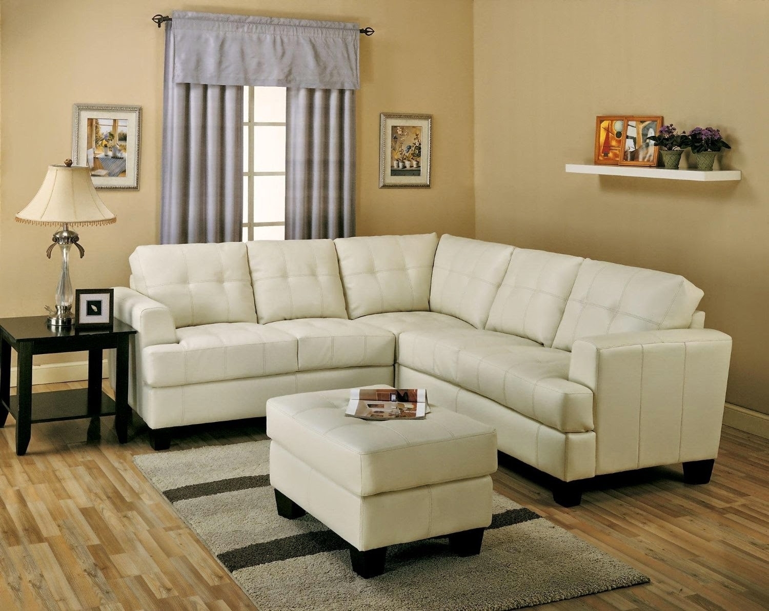 Small White Leather Sectional 