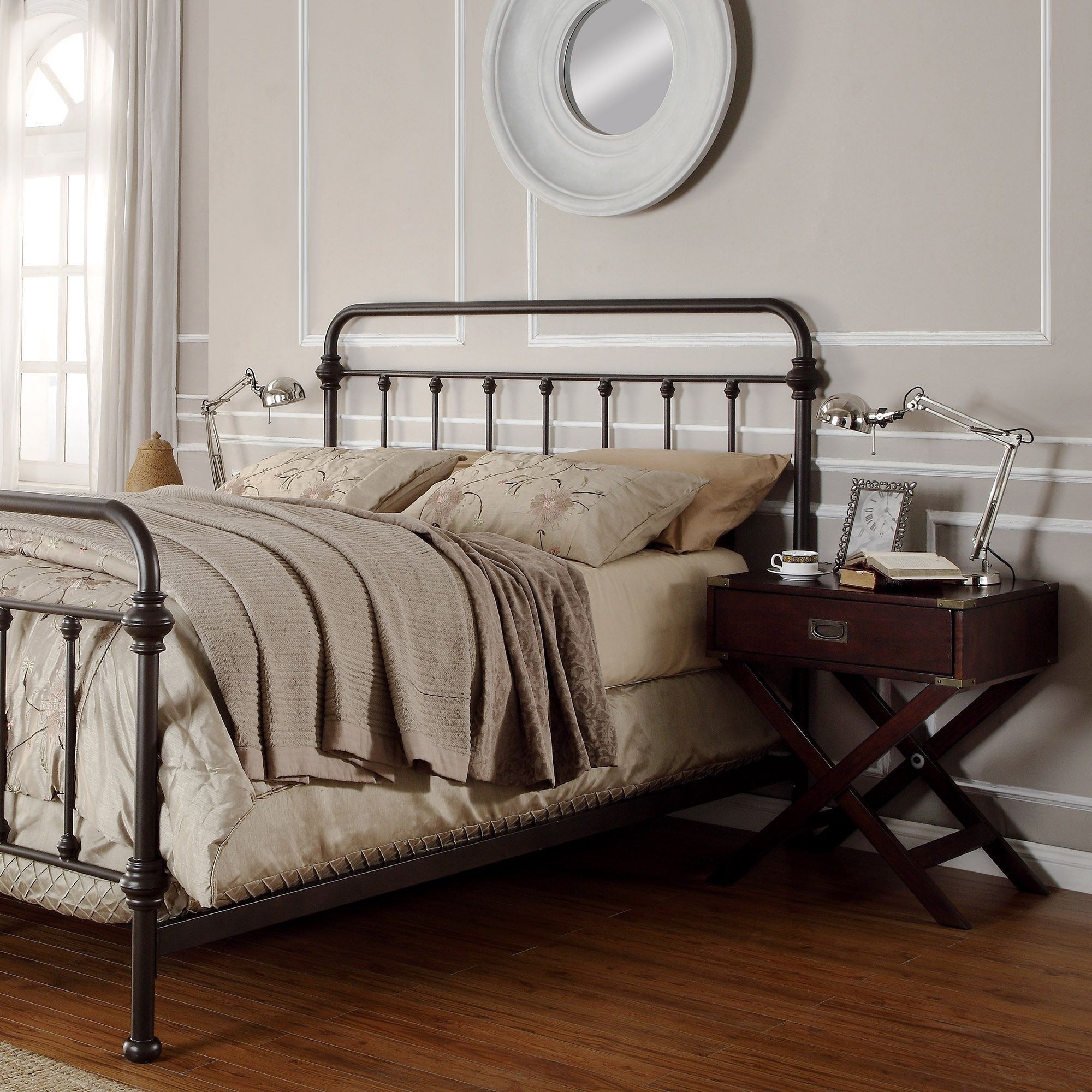 Tribecca Home Giselle Antique Dark Bronze Graceful Lines Victorian Iron Metal King Size Bed